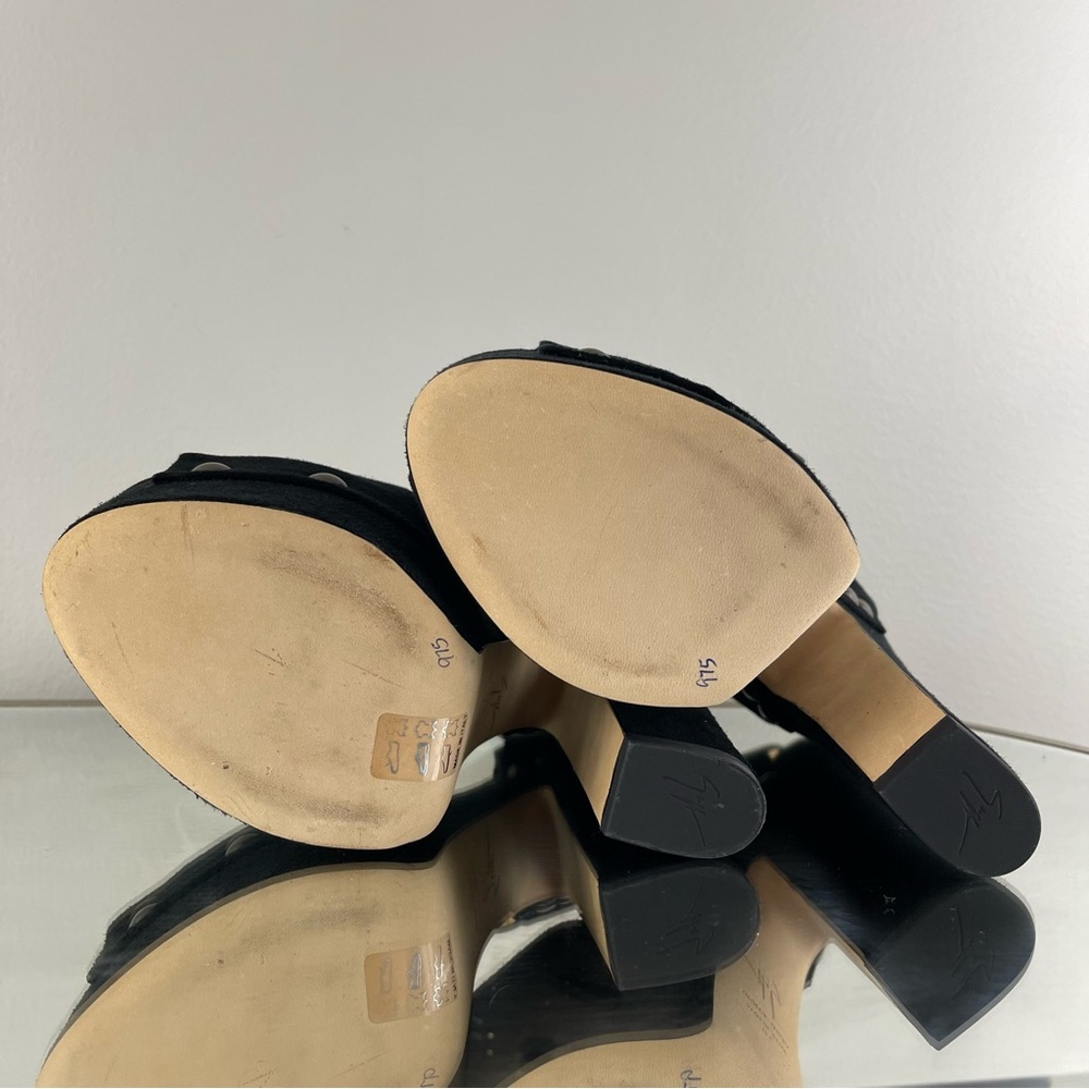 GIUSEPPE ZANOTTI Black Suede Brass Stud Betty Alien Platform Peep Toe Heels - Picture 13 of 14